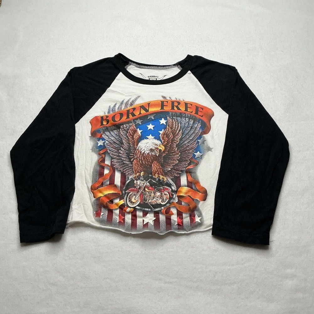 Bandit Brand Born Free Eagle Motorcycle Raglan Crop Top Black White Small